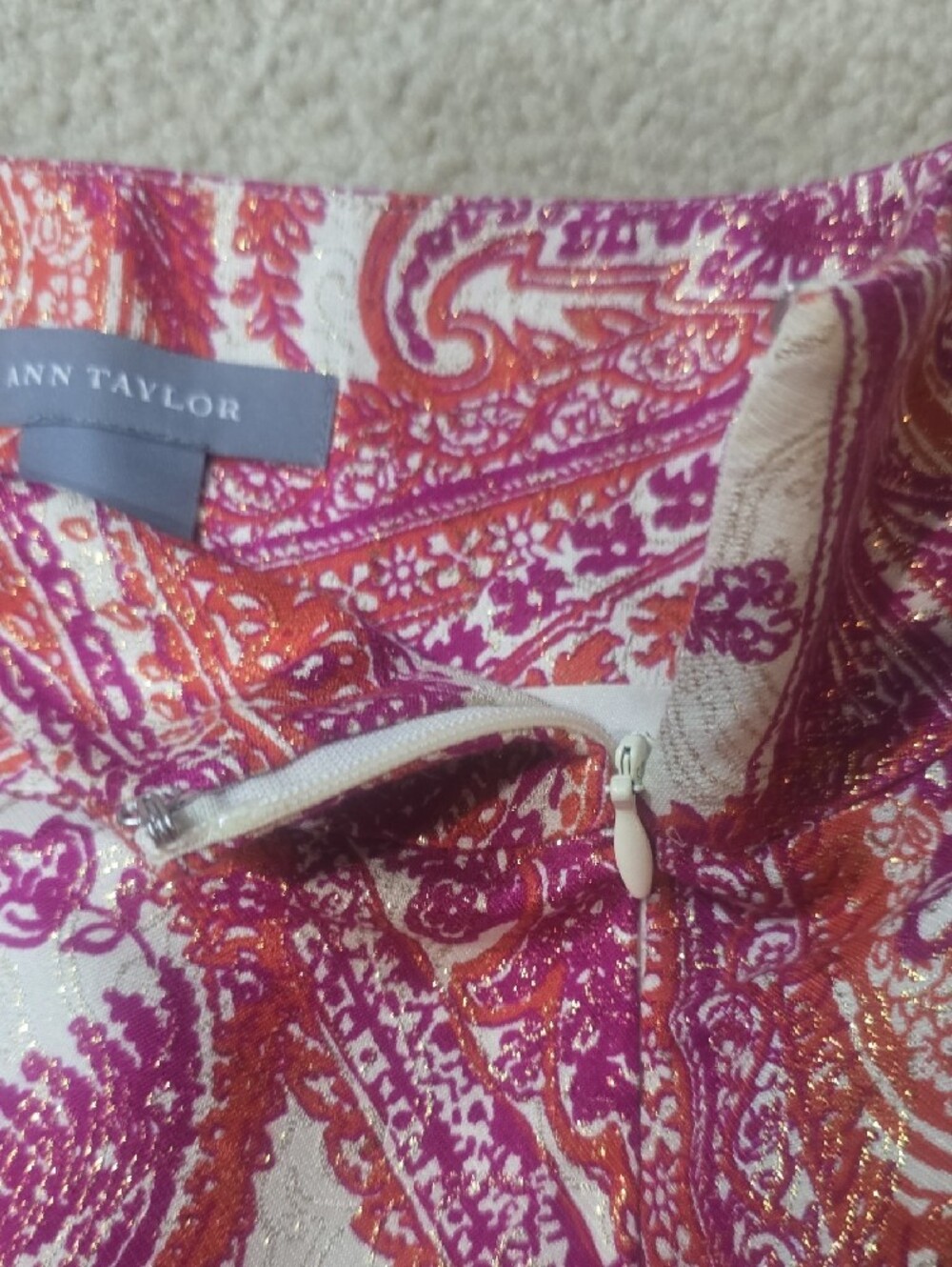 Ann Taylor Pink Paisley A-Line Skirt with Orange & Cream Accents - Picture 8 of 10